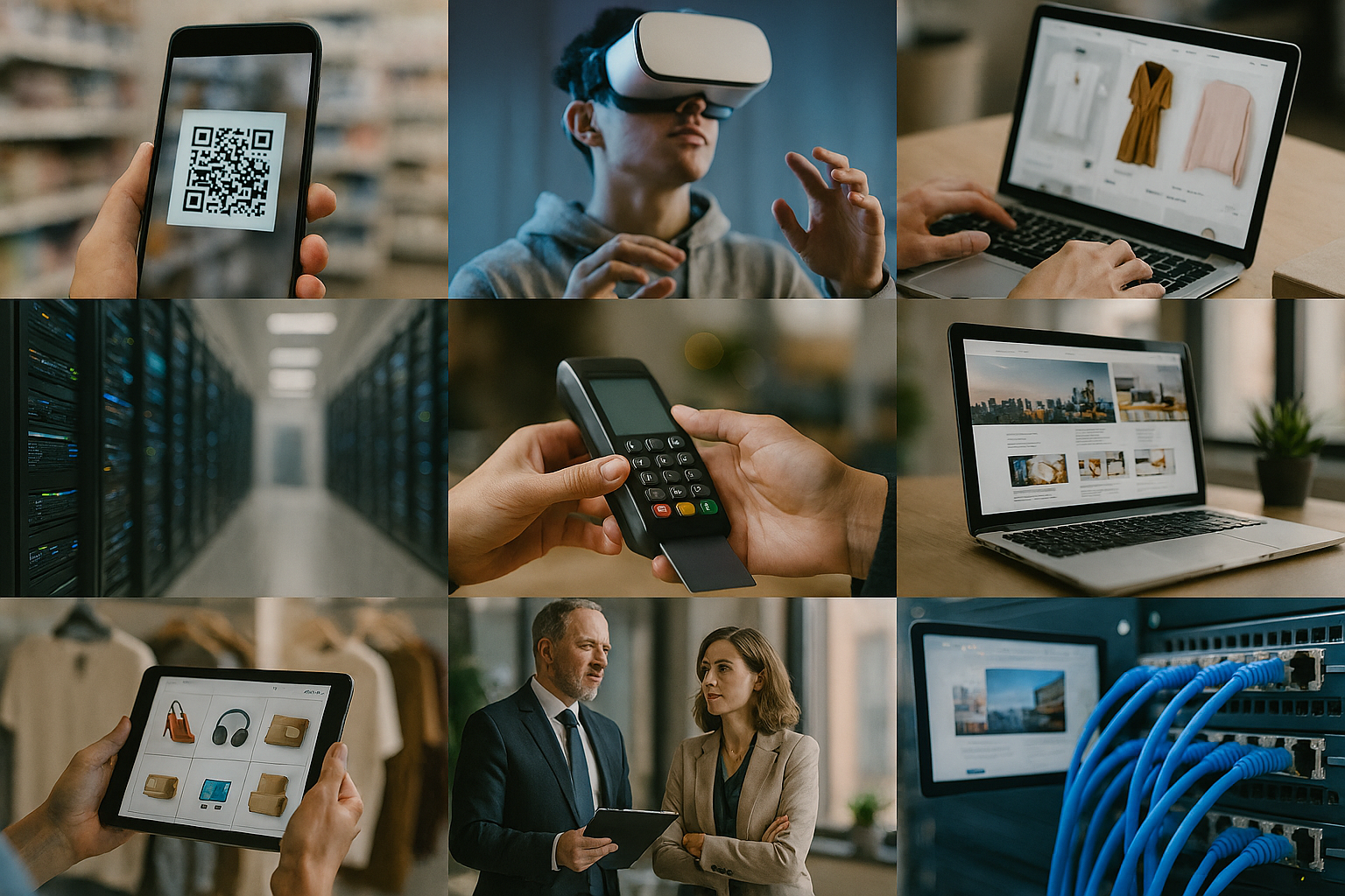 Mosaico de productos y servicios digitales como páginas web y servidores