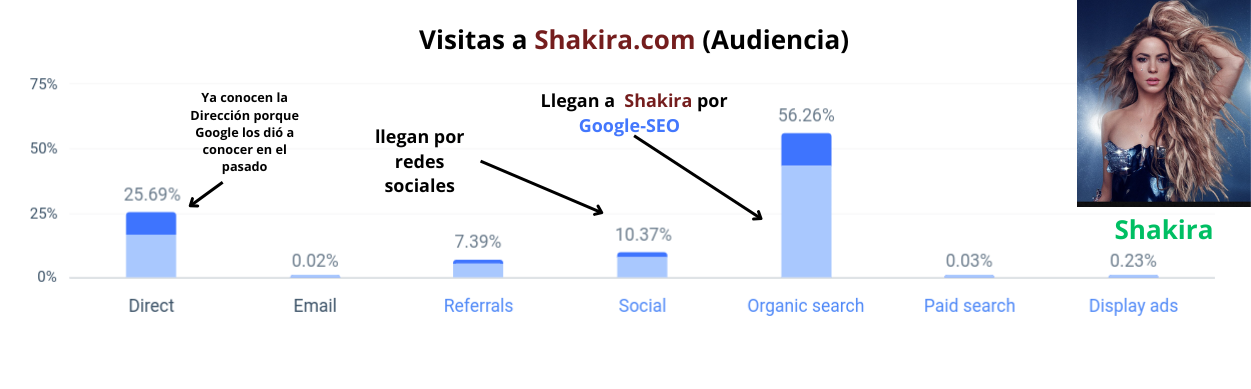 grafico de barras de la audiencia de shakira por mes que muestra como el SEO de Google es importante